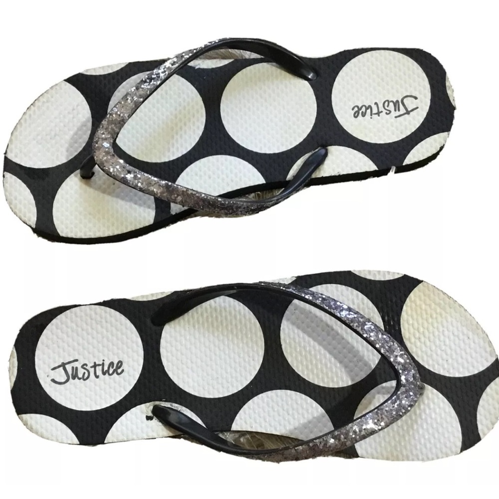 JUSTICE Girls size 7/8 POLKA DOT FLIP FLOPS